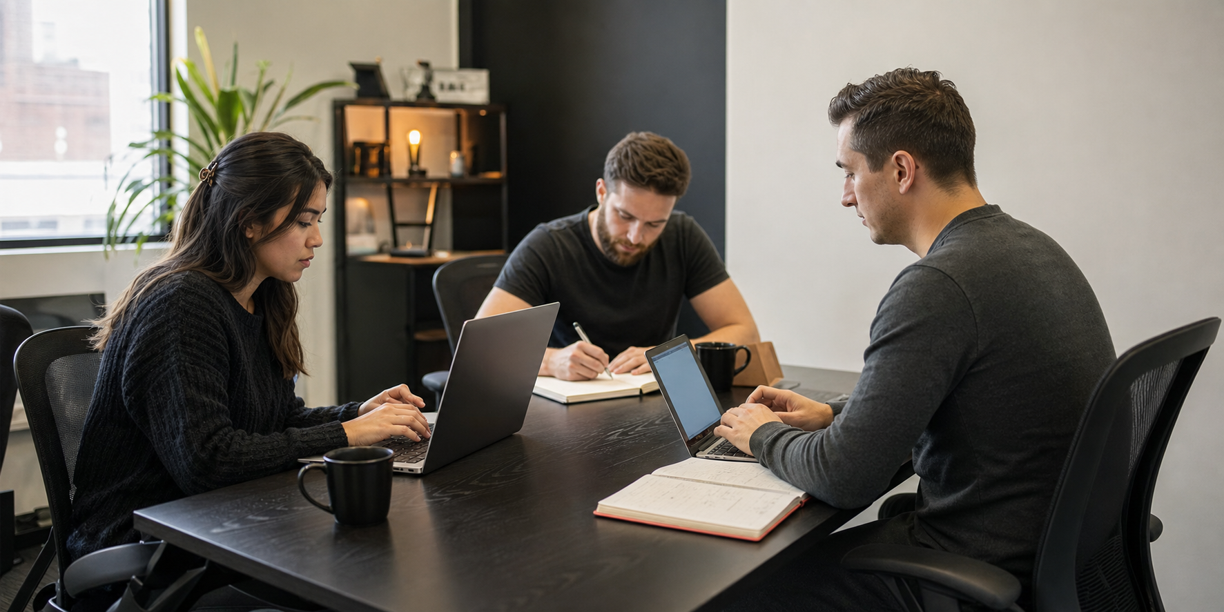 Team reading and taking notes about AI